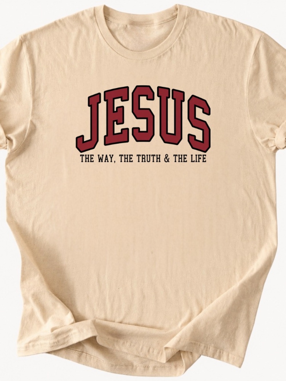Jesus Graphic Tee in Cream with Maroon Lettering